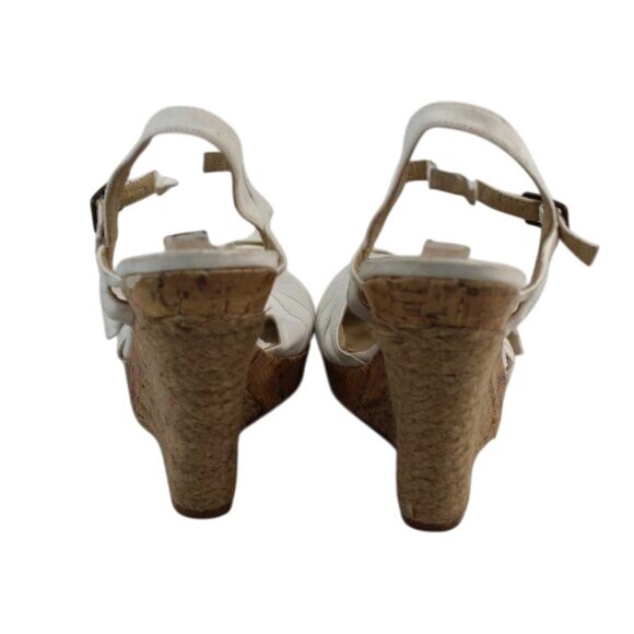 BP Nordstorm Off White Canvas Bow Tie Fab Open Toe Strappy Platform Wedge Heels - Picture 6 of 9